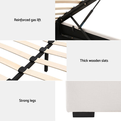 Artiss Queen Gas Lift Bed Frame - Beige