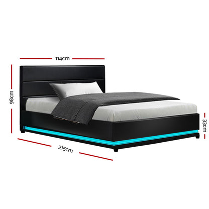 Lumi King Single LED Gas Lift Bed Frame - Black