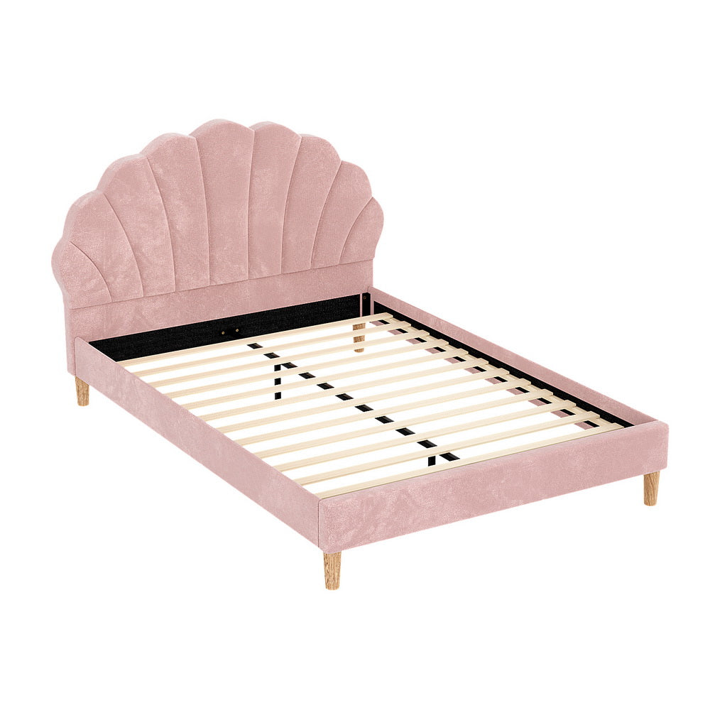 Rosy Double Bed Frame - Pink Velvet Fabric