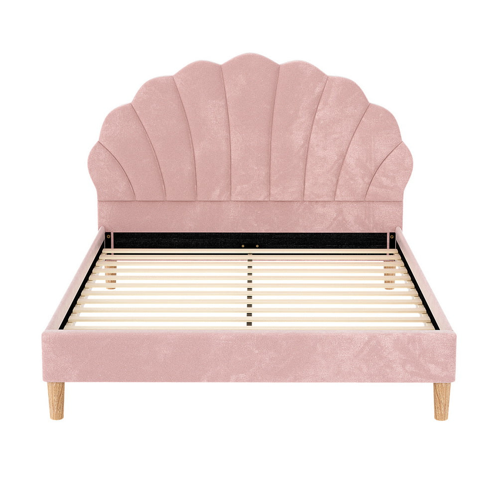 Rosy Double Bed Frame - Pink Velvet Fabric