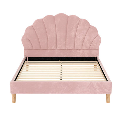 Rosy Double Bed Frame - Pink Velvet Fabric