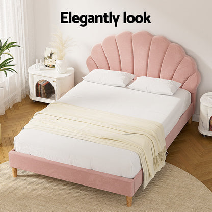 Rosy Double Bed Frame - Pink Velvet Fabric
