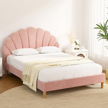 Rosy Double Bed Frame - Pink Velvet Fabric