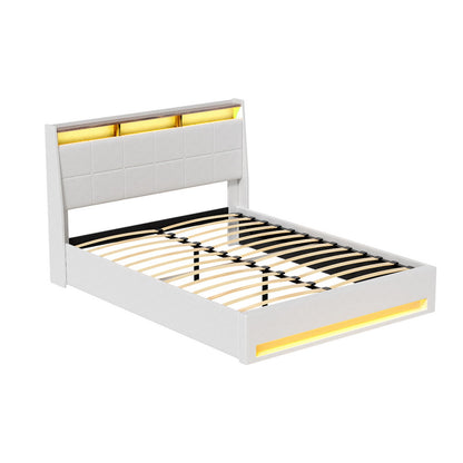 Sunset Double LED Gas Lift Bed Frame - White