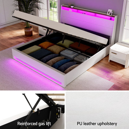 Sunset King LED Gas Lift Bed Frame - White