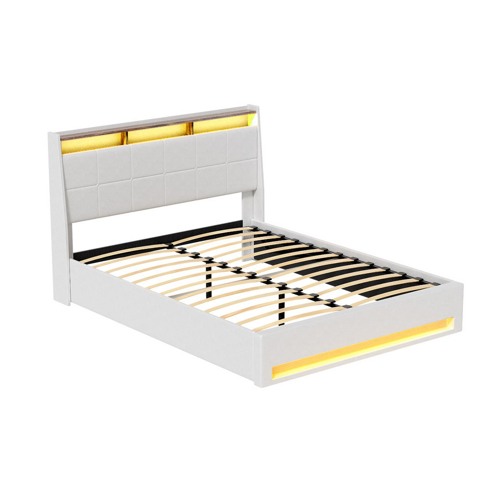 Sunset Queen LED Gas Lift Bed Frame - White