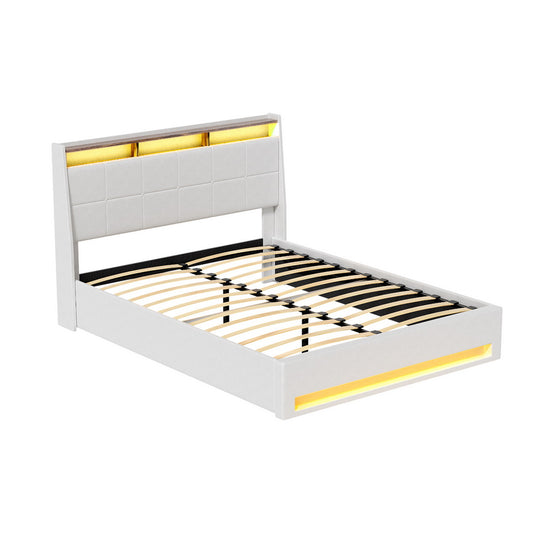 Sunset Queen LED Gas Lift Bed Frame - White