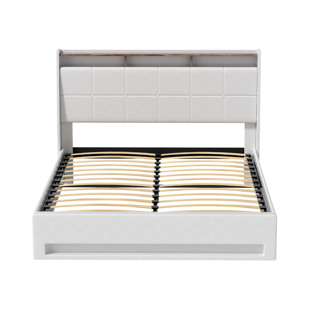 Sunset Queen LED Gas Lift Bed Frame - White