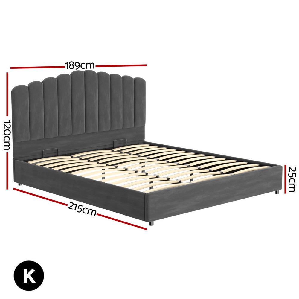 Fion King Bed Frame - Velvet Grey