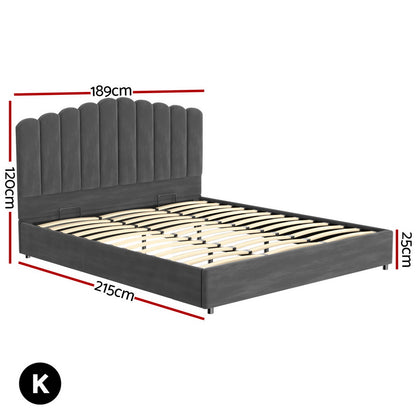 Fion King Bed Frame - Velvet Grey