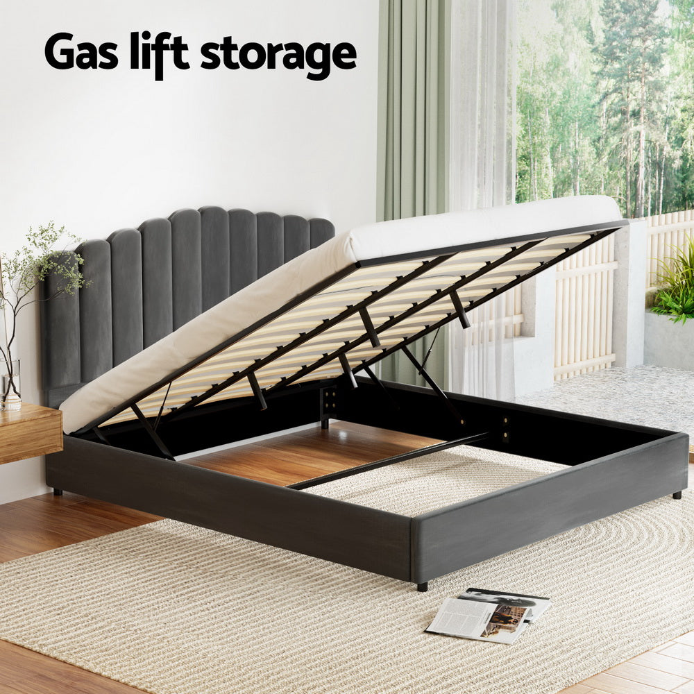 Fion King Bed Frame - Velvet Grey