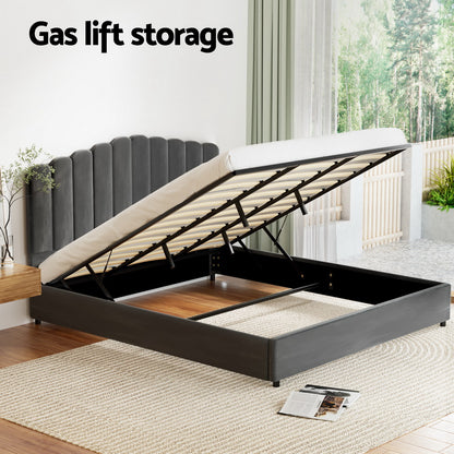 Fion King Bed Frame - Velvet Grey