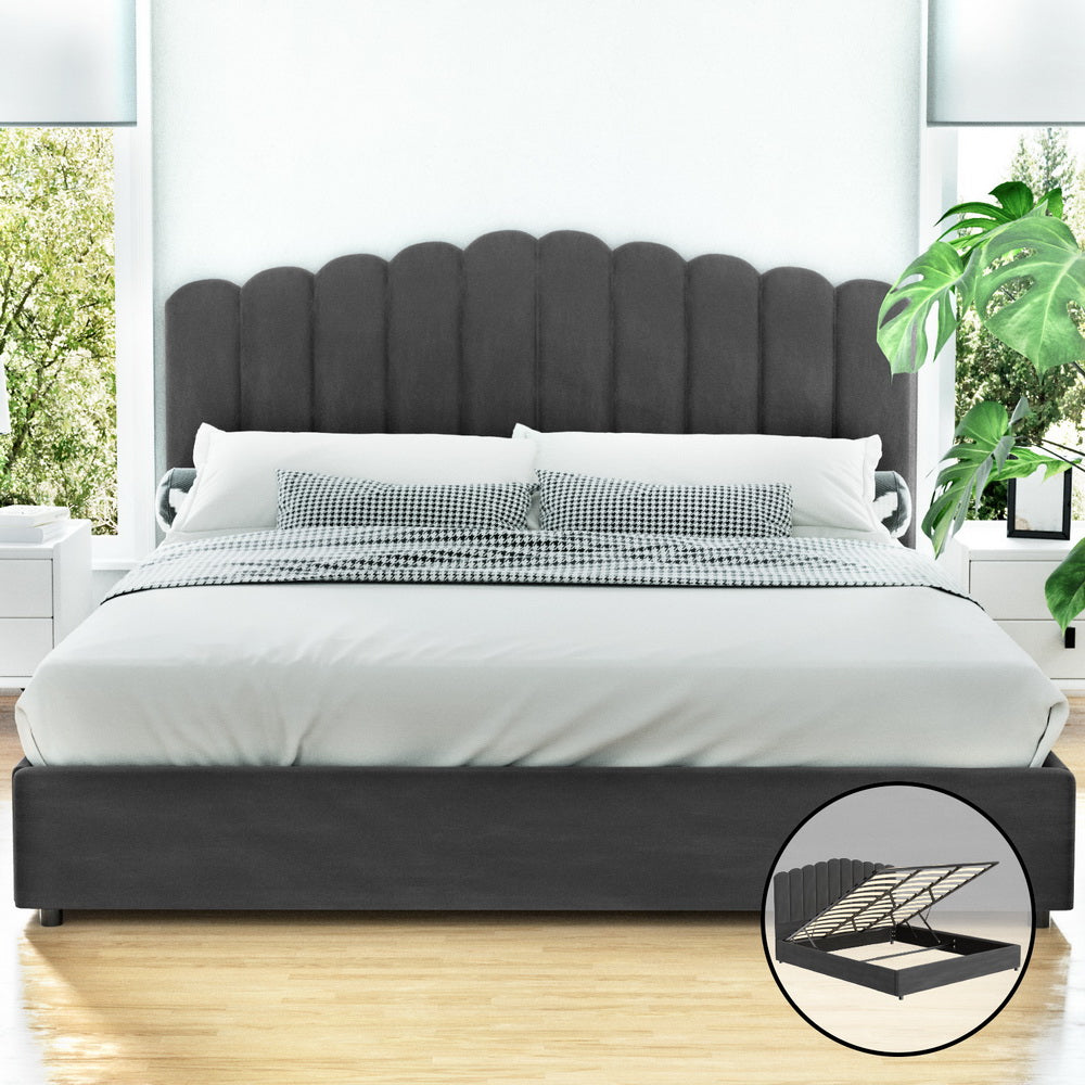 Fion King Bed Frame - Velvet Grey