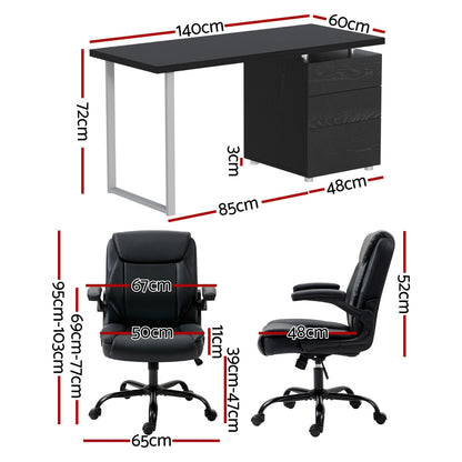 Computer Desk & Executive Office Chair Set - Black