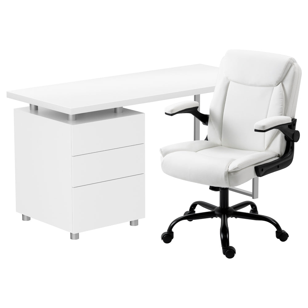 Computer Desk & Executive Office Chair Set - White