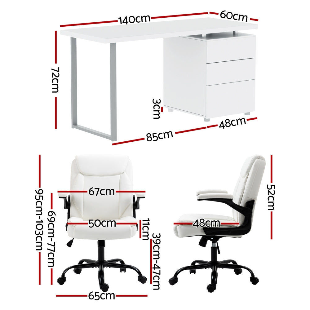 Computer Desk & Executive Office Chair Set - White