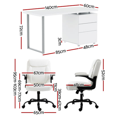 Computer Desk & Executive Office Chair Set - White