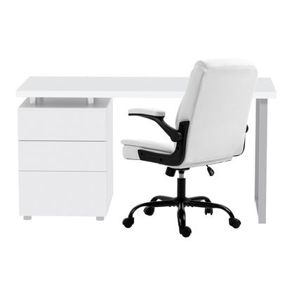 Computer Desk & Executive Office Chair Set - White
