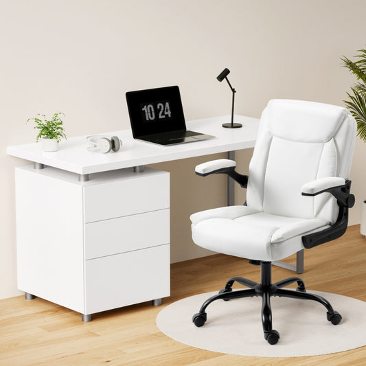 Computer Desk & Executive Office Chair Set - White