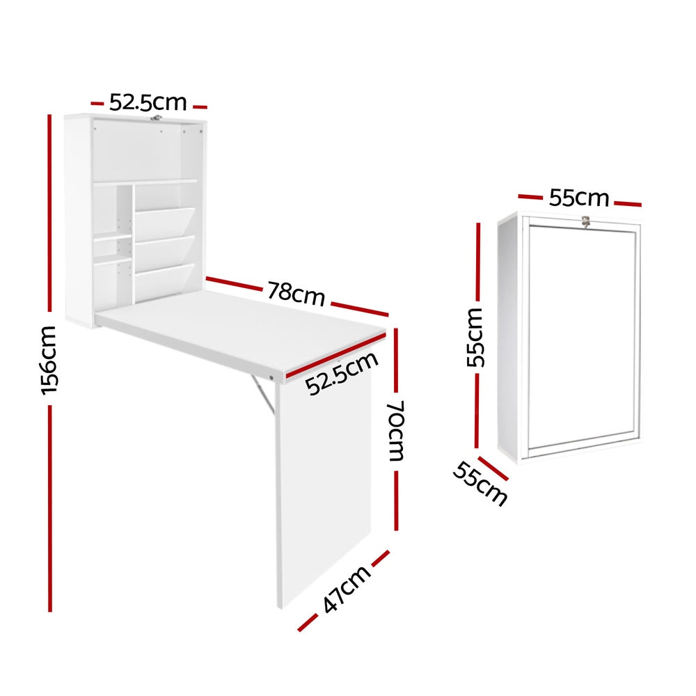 Computer Desk Bookshelf Wall Mount - White
