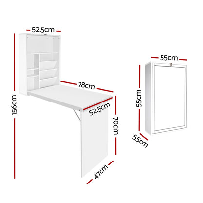 Computer Desk Bookshelf Wall Mount - White