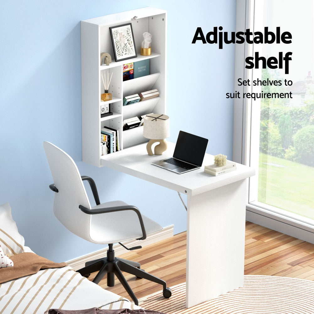 Computer Desk Bookshelf Wall Mount - White