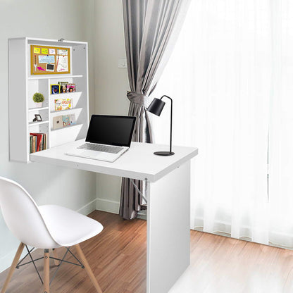 Computer Desk Bookshelf Wall Mount - White