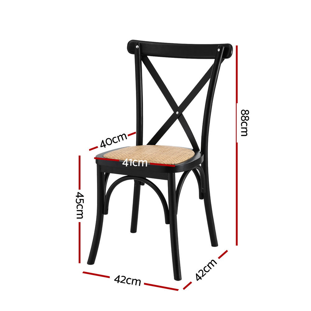 Set of 2 Rattan Wooden Kitchen Accent Dining Chairs - Black