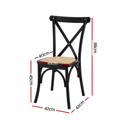 Set of 4 Rattan Wooden Kitchen Accent Dining Chairs - Black