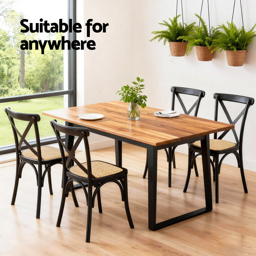 Set of 4 Rattan Wooden Kitchen Accent Dining Chairs - Black