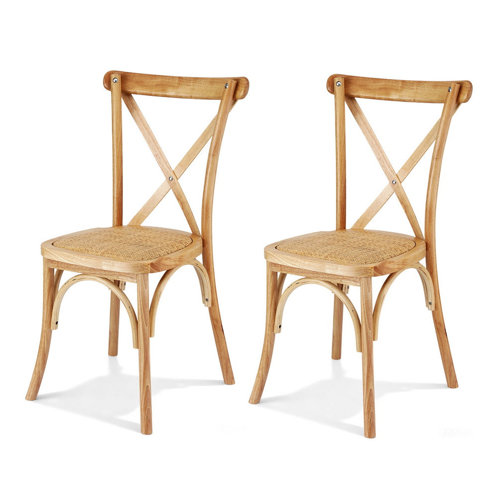 Set of 2 Rattan Wooden Kitchen Accent Dining Chairs - Natural