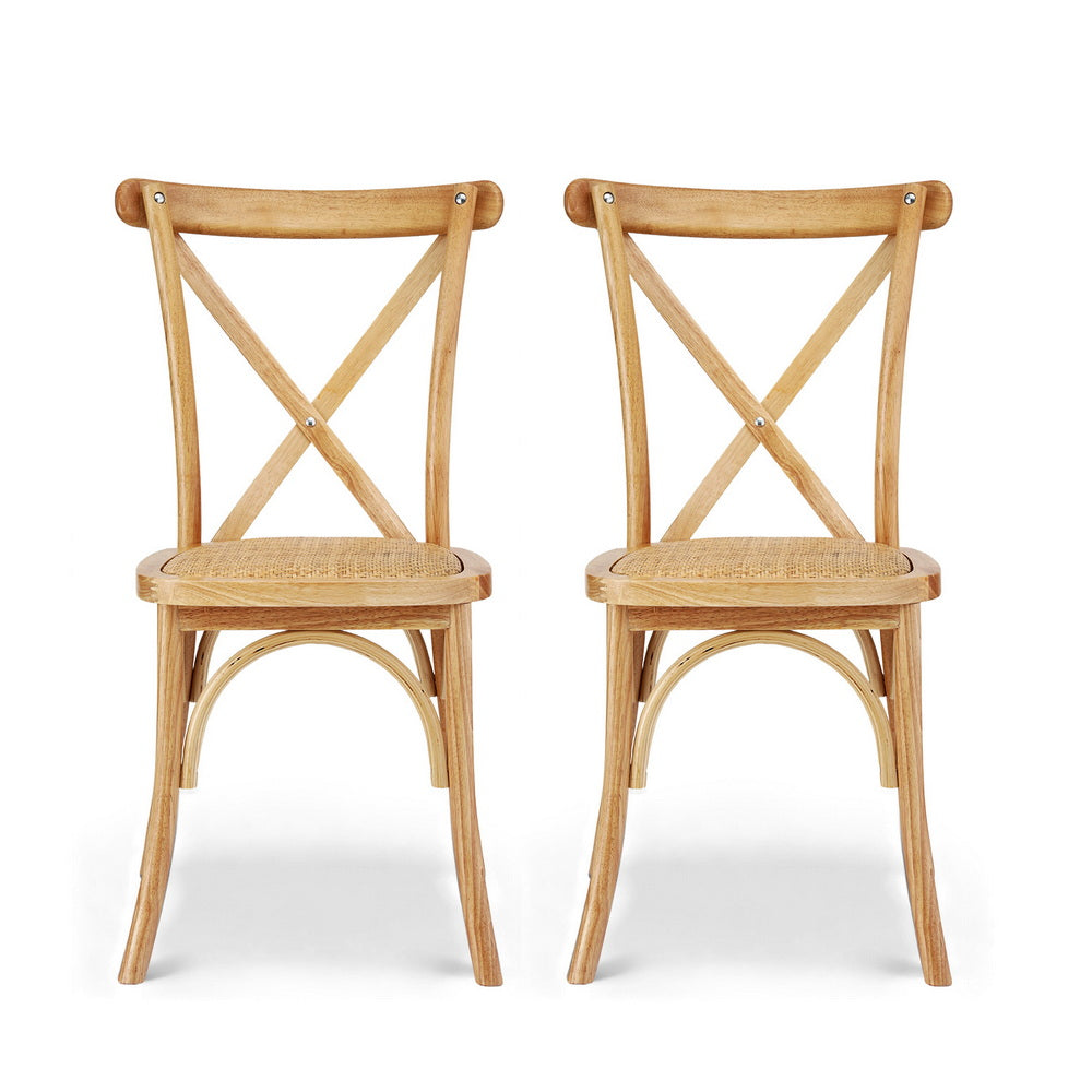 Set of 2 Rattan Wooden Kitchen Accent Dining Chairs - Natural