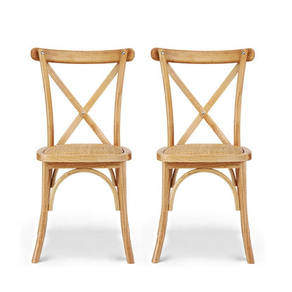 Set of 2 Rattan Wooden Kitchen Accent Dining Chairs - Natural