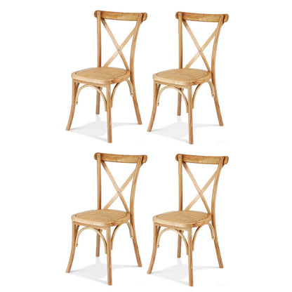 Set of 4 Rattan Wooden Kitchen Accent Dining Chairs - Natural