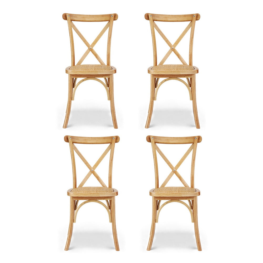 Set of 4 Rattan Wooden Kitchen Accent Dining Chairs - Natural