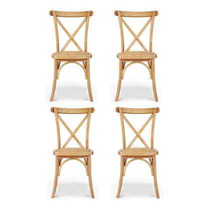 Set of 4 Rattan Wooden Kitchen Accent Dining Chairs - Natural