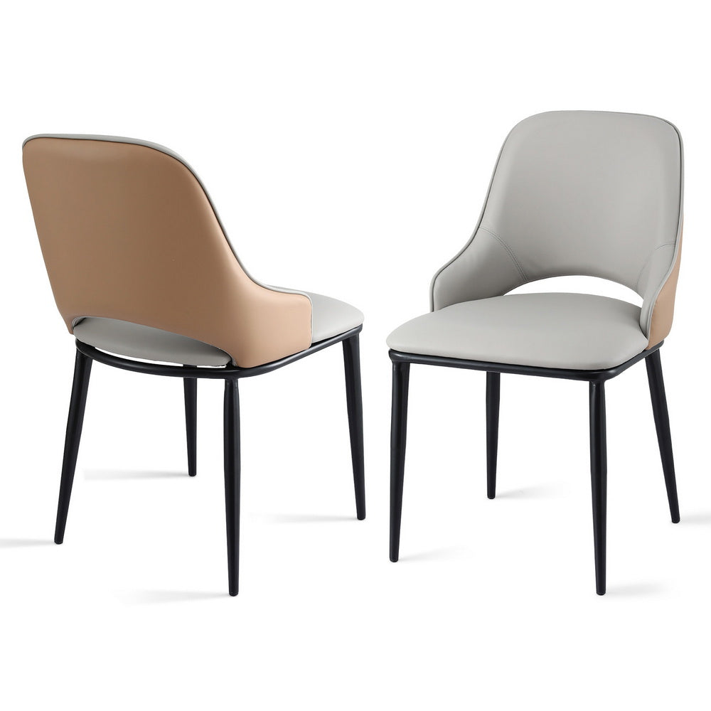 Set of 2 Hollow Dining Chairs - Leather Grey