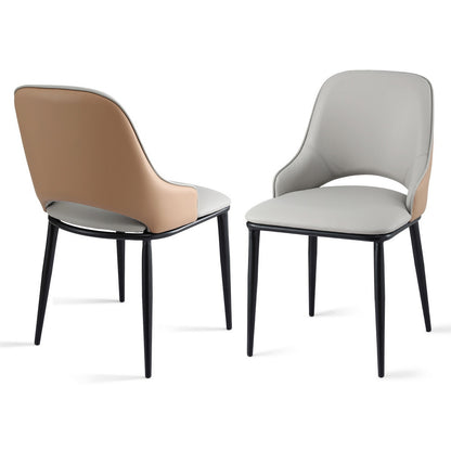 Set of 2 Hollow Dining Chairs - Leather Grey