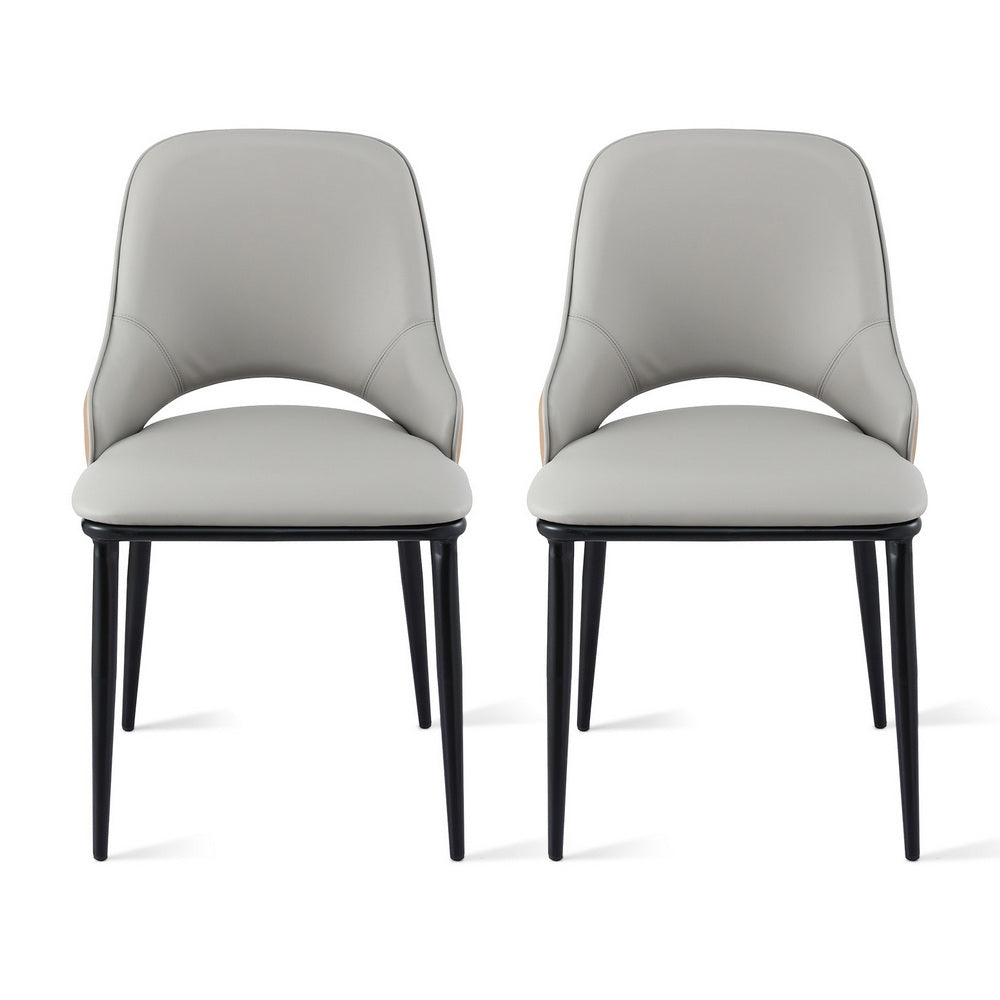 Set of 2 Hollow Dining Chairs - Leather Grey