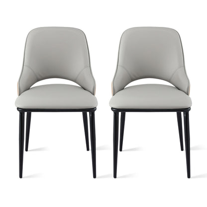 Set of 2 Hollow Dining Chairs - Leather Grey