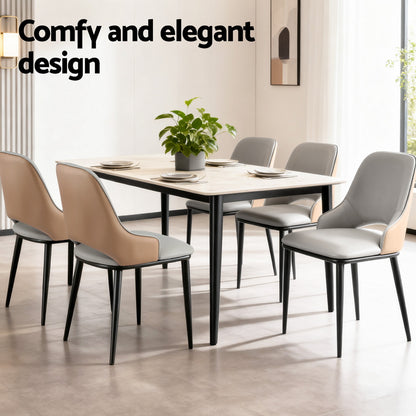 Set of 2 Hollow Dining Chairs - Leather Grey