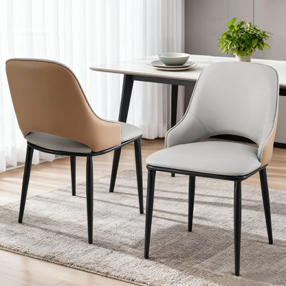 Set of 2 Hollow Dining Chairs - Leather Grey