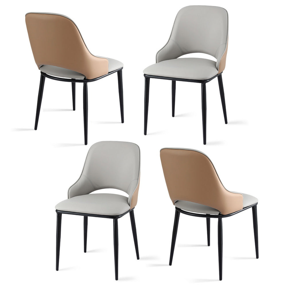 Set of 4 Hollow Dining Chairs - Leather Grey
