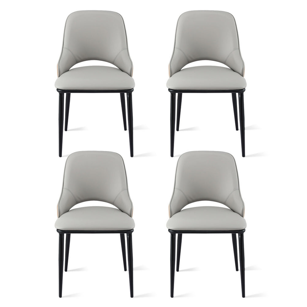 Set of 4 Hollow Dining Chairs - Leather Grey