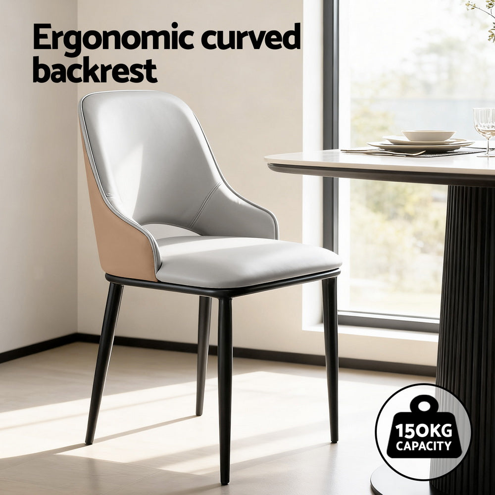 Set of 4 Hollow Dining Chairs - Leather Grey