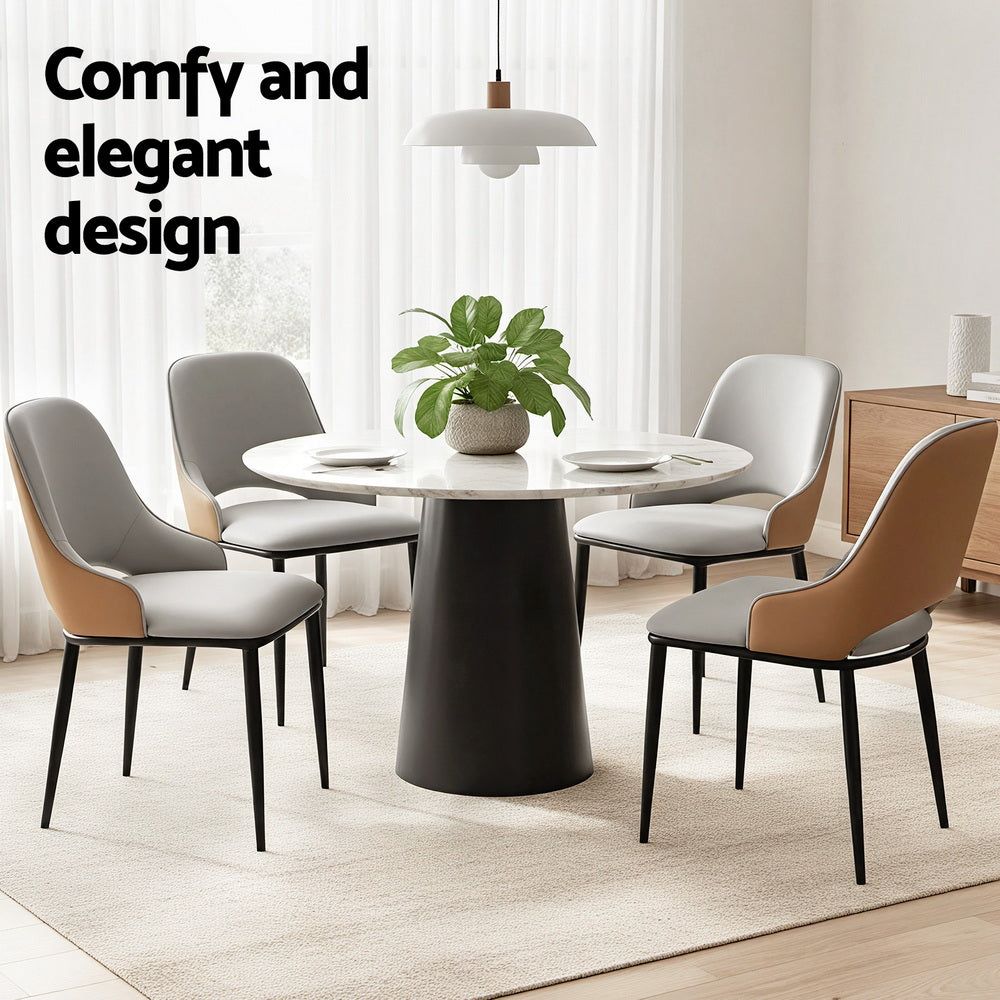 Set of 4 Hollow Dining Chairs - Leather Grey