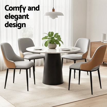 Set of 4 Hollow Dining Chairs - Leather Grey