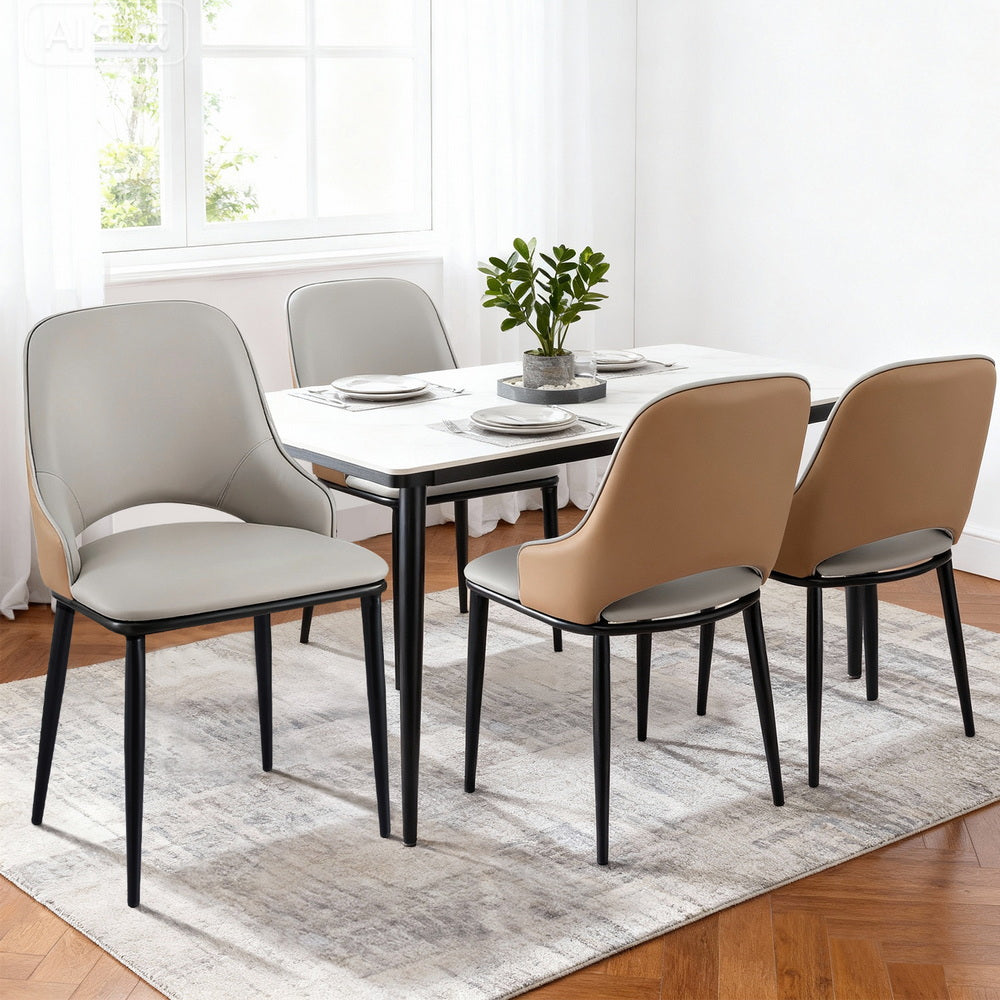 Set of 4 Hollow Dining Chairs - Leather Grey