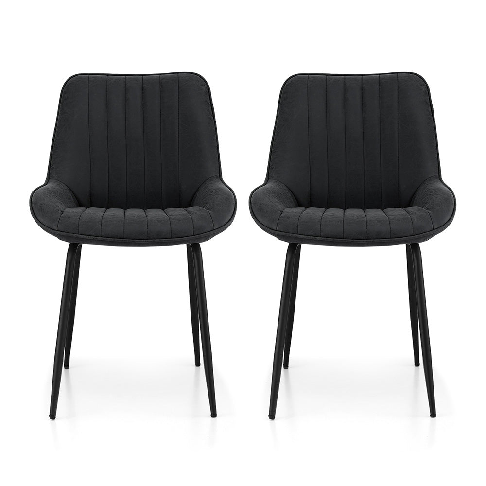 Set of 2 Retro Dining Chairs - Leather Black
