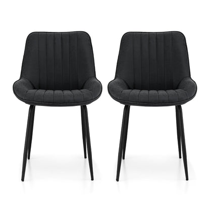 Set of 2 Retro Dining Chairs - Leather Black